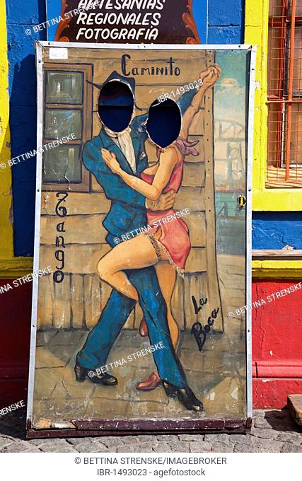 Artwork depicting a Tango scene, Caminito, Barrio La Boca, Buenos Aires, Argentina, South America