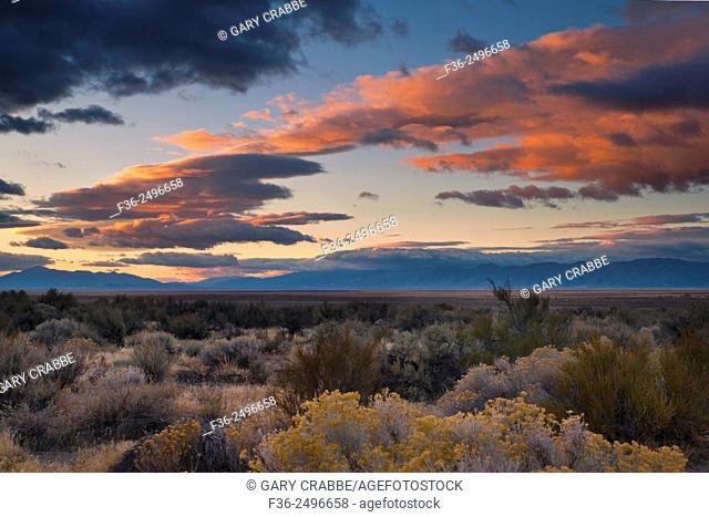 Storm clouds at sunrise over the Honey Valley, near Susanville, Lassen County, California