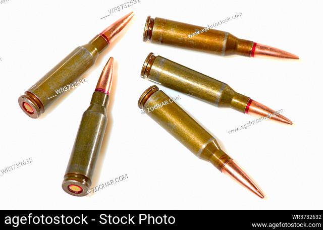 Ammunition cartridges on white background