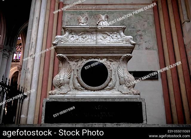 Tours, France - February 8, 2020: view of the tomb of the first two children of Charles VIII and Anne of Brittany in the Saint Gatien cathedral of Tours on a...