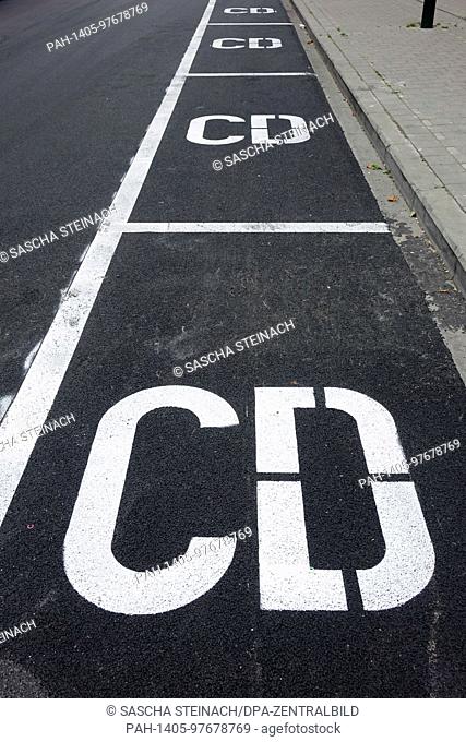 Road markings in parking spaces for vehicles from the Corps Diplomatique (CD, diplomatic corps) on a road in the Belgian capital Brussels, pictured on 24