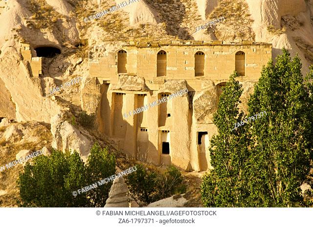 Cave dwellings in Pigeon Valley, near Uchisar, Nevsehir, Cappadocia, Turkey