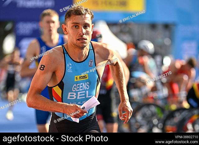 Belgian triathlete Jelle Geens pictured in action during the swimming part of the men Triathlon European Championships Munich 2022, in Munich, Germany