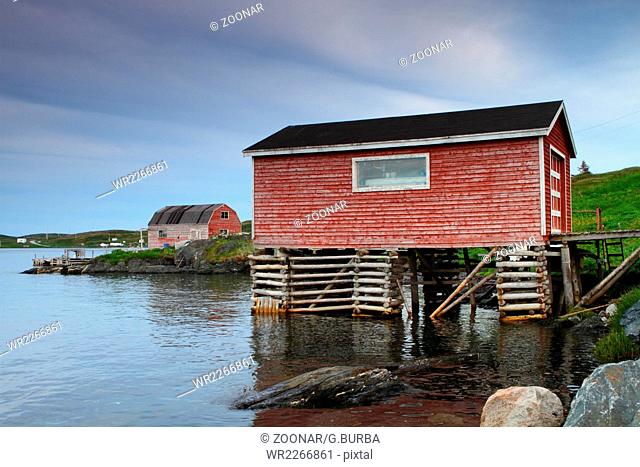 Nordic fisherman shacks raised on piles by the sea