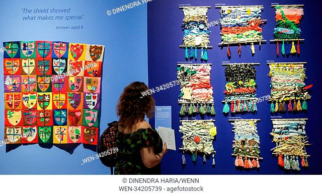 Visitors attend ""Take One Picture"" exhibition. ""Take One Picture"" at The National Gallery is an exhibition of artworks by primary schoolchildren inspired by...