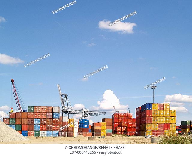 Containers in the Freeport of Hamburg, Hamburg, Germany, Europe