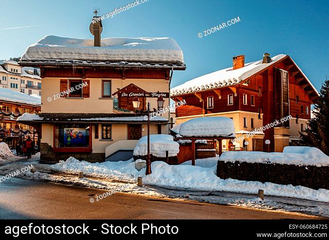 MEGEVE - JAN 10: Village of Megeve on January 10, 2012 in Megeve, France. Megeve with a population of over 4, 000 residents is well-known due its popularity as...