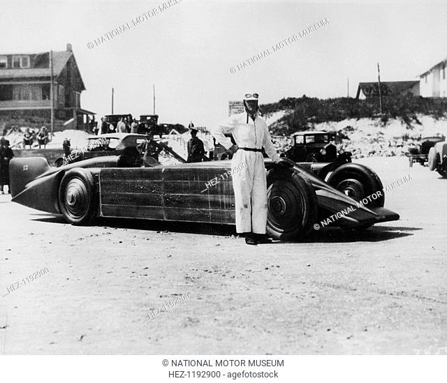Henry Segrave with the Golden Arrow, Daytona Beach, Florida, USA, 1929. Following his record breaking success with the 1000hp Sunbeam