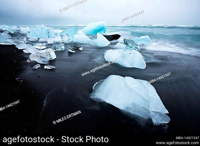 Icebergs on Diamond Beach at Jokulsarlon, Iceland