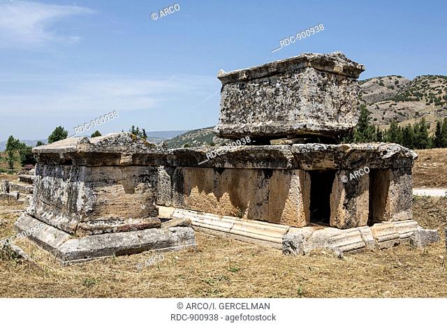 Tomb in northern necropolis of Hierapolis, Denizli, Turkey. Hierapolis was an ancient Greco-Roman city in Phrygia