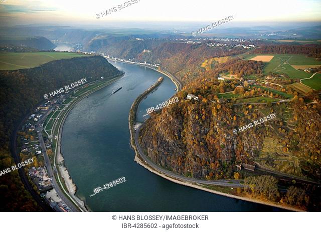 Loreley, slate rock formation, UNESCO World Heritage Upper Middle Rhine Valley near St. Goarshausen, Rhine Valley, Rhine, Rhineland-Palatinate, Germany