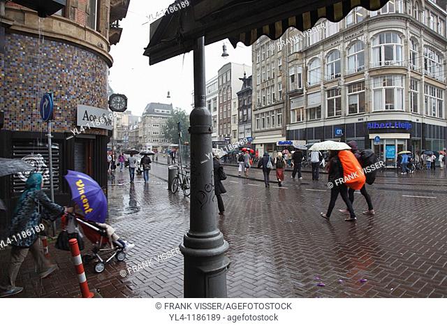 Streetscene of Amsterdam during a rainy day, Netherlands