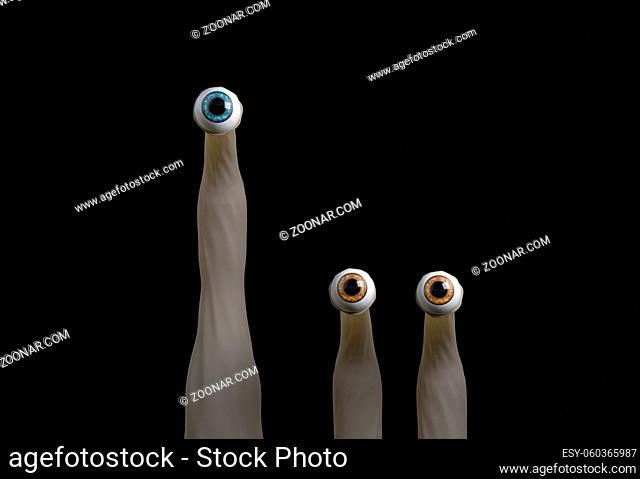 funny cartoon creatures eyes looking at you 3d render