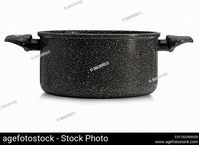 The New black metal saucepan isolated on white background
