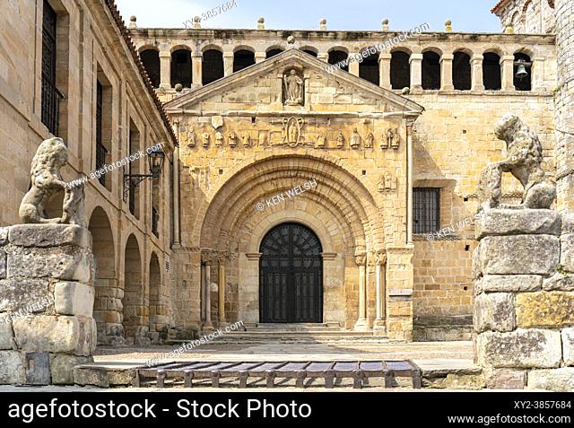 The Romanesque Church of the Colegiata, Santillana del Mar, Cantabria, Spain. Full name: Colegiata de Santa Juliana de Santillana del Mar
