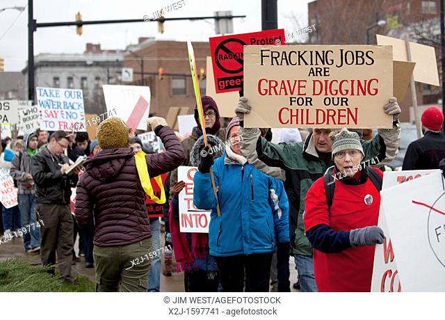 Youngstown, Ohio - Activists protest hydraulic facturing fracking by energy companies drilling for natural gas  They say the practice pollutes drinking water...