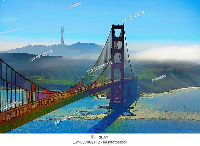 Golden Gate Bridge and San Francisco Bay at sunset, seen from Marin Headlands