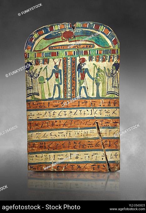 Ancient Egyptian voitive stele of Takasu for the Gods Harmakhis and Atun from Thebes. Ancient Egypt 25/26 Dynaty, 630 BC