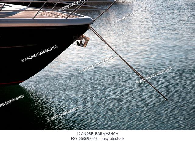 The bow of the yacht at sea anchored