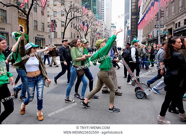 Mayor Deblasio marches in St Patricks parade Featuring: Atmosphere, Mayor DeBlasio, Cardinal Dolan, Govenor Cuomo Where: Manhattan, New York