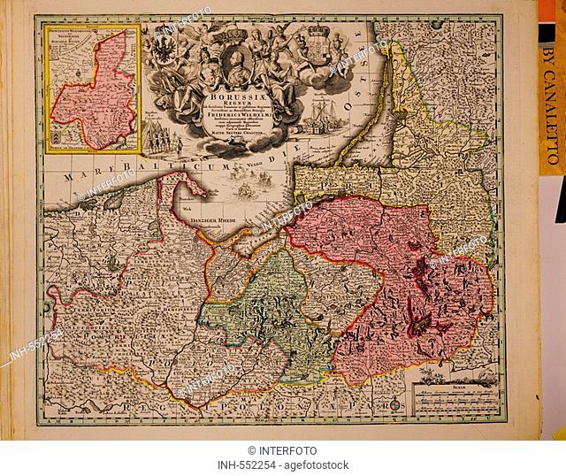 cartography, maps, Prussia, copper engraving, Atlas Novus by Georg Matthaeus Seutter, printed by Peter von Bhelen, Vienna, 1728, private collection, map, Europe