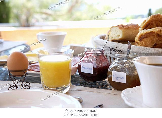 Close up of food at breakfast table