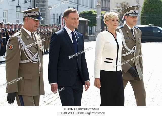 Aug. 6, 2015 Warsaw, presidential inauguration in Poland: Andrzej Duda sworn in as new Polish president. Official welcoming ceremony in the Courtyard of the...