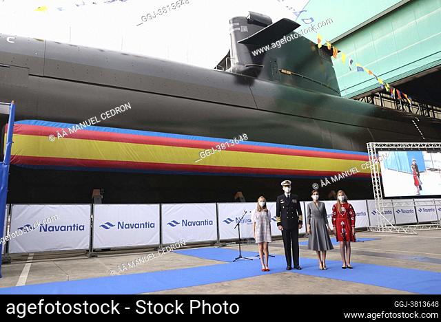 King Felipe VI of Spain, Queen Letizia of Spain, Crown Princess Leonor, Princess Sofia Visit to Navantia Cartagena and launching ceremony of the S-81 Submarine...