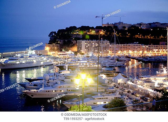 Harbour Overview Monte Carlo at dusk, Cote d Azur