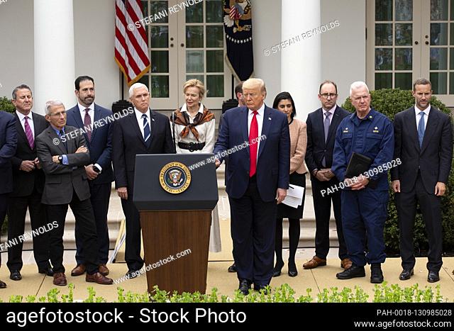 United States President Donald J. Trump, joined by United States Vice President Mike Pence, members of the Coronavirus Task Force, and Industry Executives