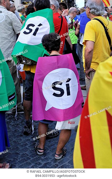 Political demonstration for the independence of Catalonia. September 2017. Barcelona, Catalonia, Spain
