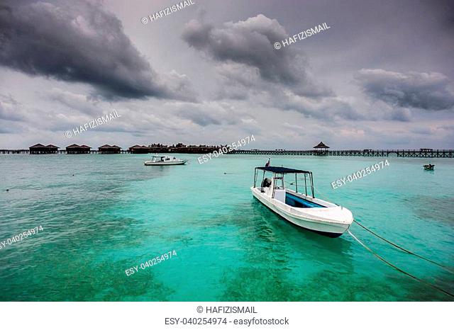 Boats and Resort at Mabul Island