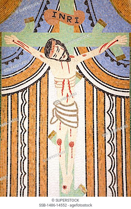 Mosaic of Jesus Christ on the wall of a church, El Santuario De Chimayo, Chimayo, New Mexico, USA