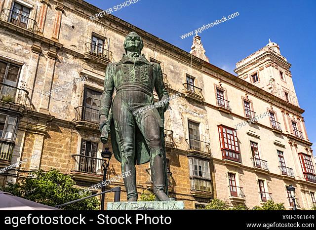 Francisco de Miranda statue, Plaza de España, Cádiz, Andalusia, Spain