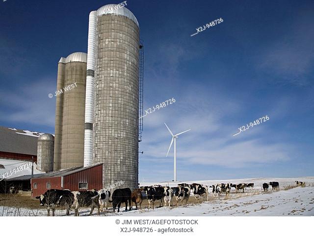 Ubly, Michigan - A wind turbine on a farm in the Noble Thumb Windpark, owned by John Deere Wind Energy  The wind farm uses 46 wind turbines to generate 69...