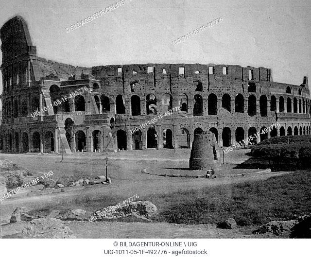 Early autotype of the colosseum, rome, italy, 1880