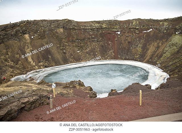 Kerid volcano crater in winter, Iceland