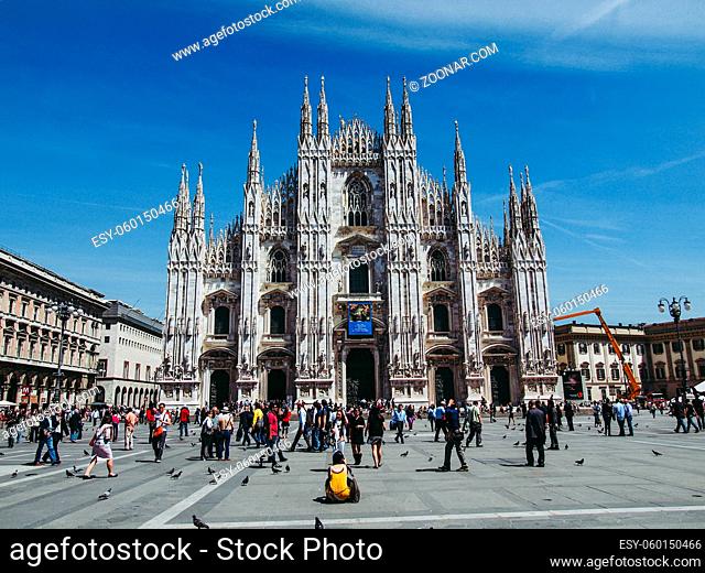MILAN, ITALY - MAY 16: Tourists visitin Piazza Duomo square on May 16, 2011 in Milan, Italy