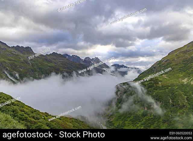 Typical alpine landscape of Swiss Alps near Sustenstrasse, Urner Alps, Canton of Bern, Switzerland