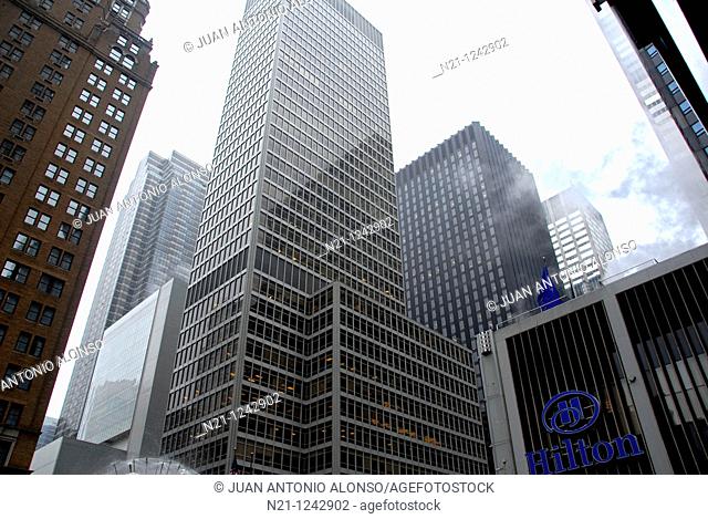 Financial Times Building at 1330 Avenue of the Americas (6th Avenue). Next to it, on 54th Street there is the Museum of Modern Art (MoMA)