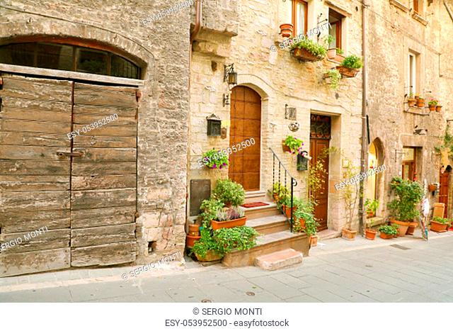 Italian old city. Typical medieval Italian street in the heart of Italy