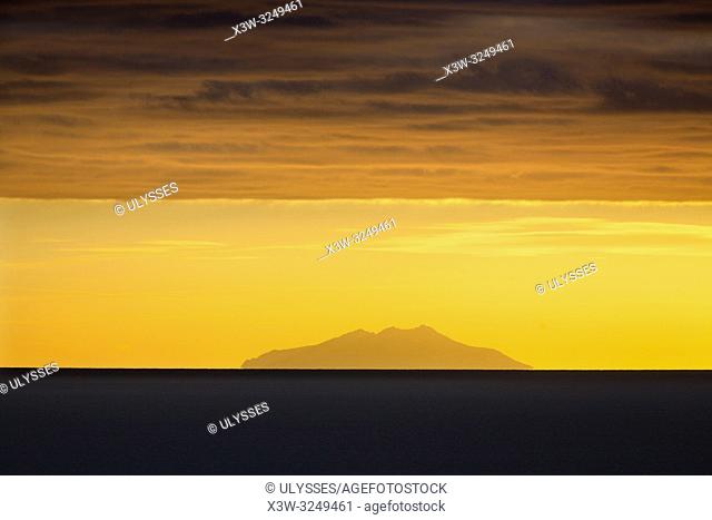 Sunset with Montecristo island from Castiglione della Pescaia, province of Grosseto, Tuscany, Italy, Europe