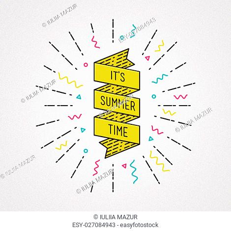 It is summer time. Inspirational illustration, motivational quote typographic poster design in flat style, thin line icons for frame, greeting card