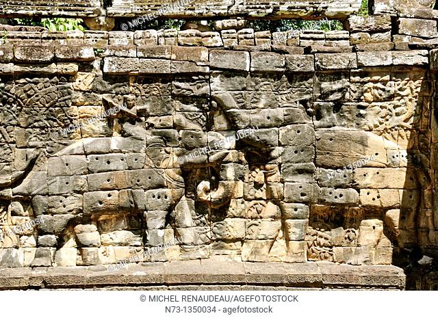 Cambodia, Siem Reap Province, Angkor site listed as World Heritage by UNESCO, former city of Angkor Thom, Elephants Terrace