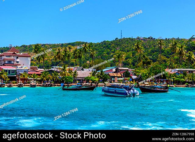 Boats and rocks, Phi Phi Don island, Andaman sea, Krabi, Thailand
