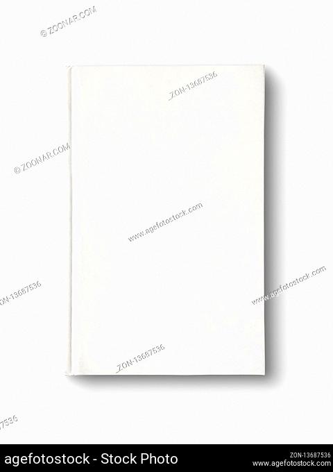 Closed blank dictionary, book mockup, isolated on white. Top view