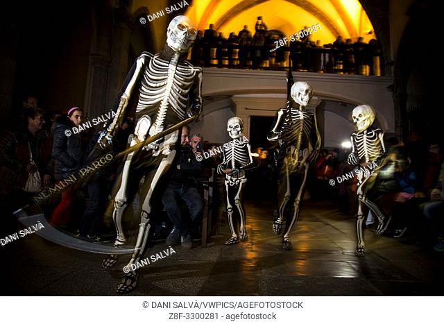 Verges, a small town in the Northeast of Catalonia (Spain), during Easter celebrates the Procession of Verges with skeletons dancing on the sound of a drum