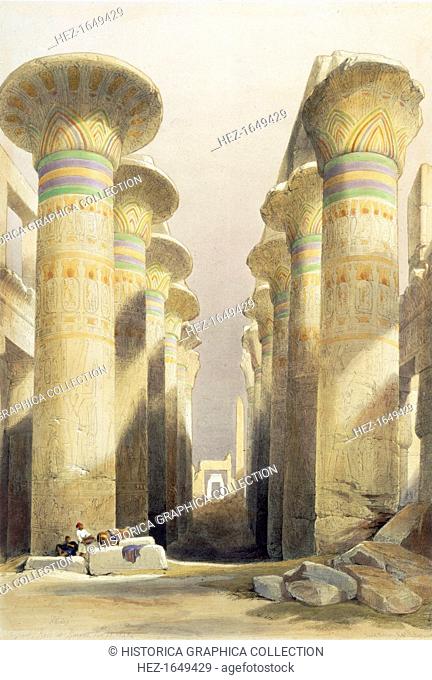 Central avenue of the Great Hall of Columns, Karnak, Egypt, 19th century. From Egypt and Nubia Vol 1 by David Roberts