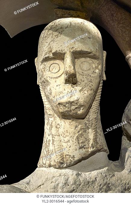 9th century BC Giants of Mont'e Prama Nuragic stone statue of a boxer, Mont'e Prama archaeological site, Cabras. 2014 excavation