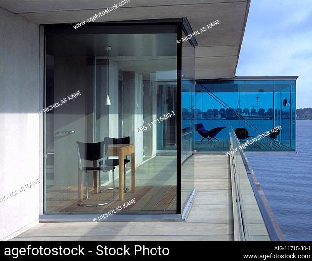 Cantilevered glass rooms and veranda in Apartments on Borneo island, Amsterdam